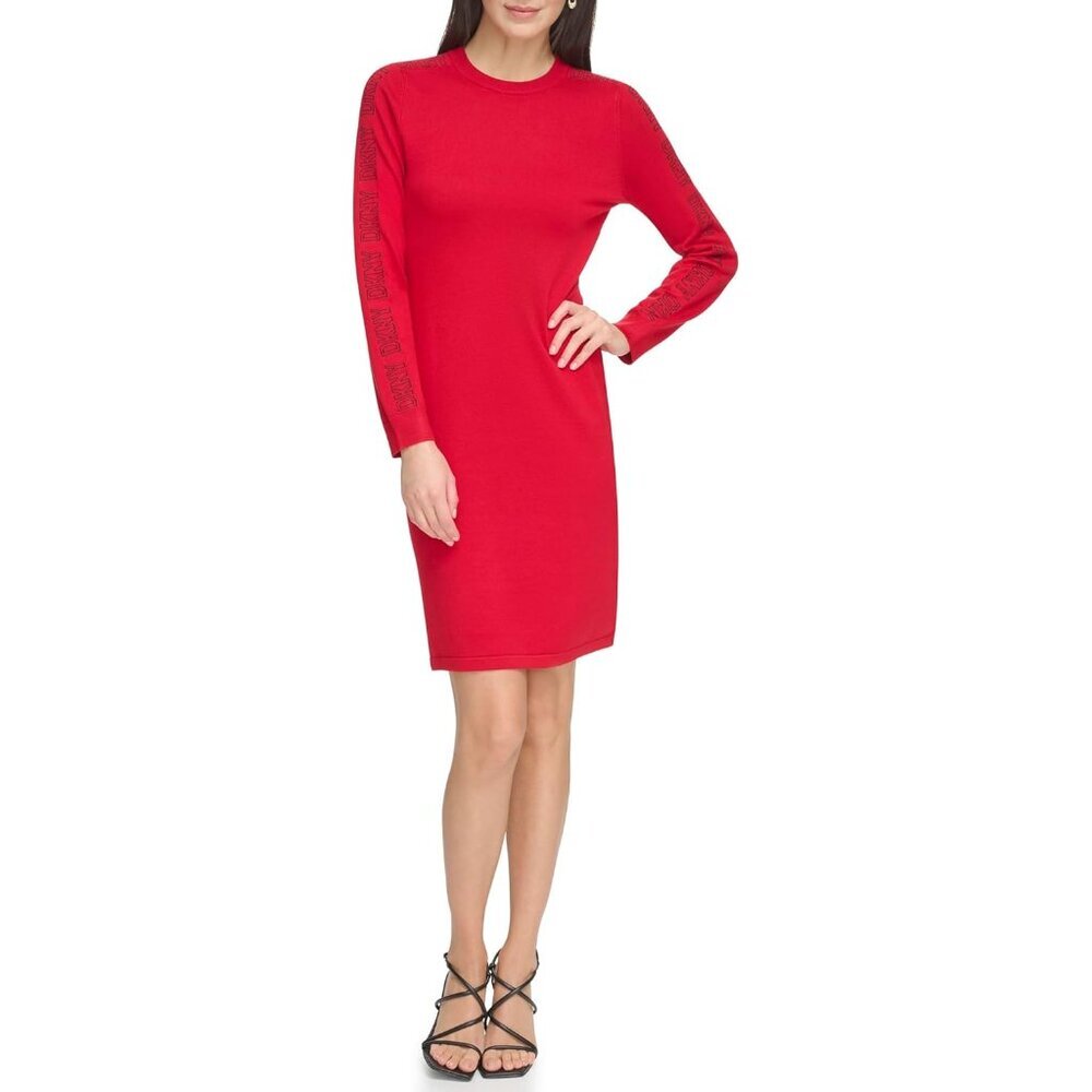 Women's Jewel Neck Sweater Dress Rayon Polyester Large Long Sleeve Logo